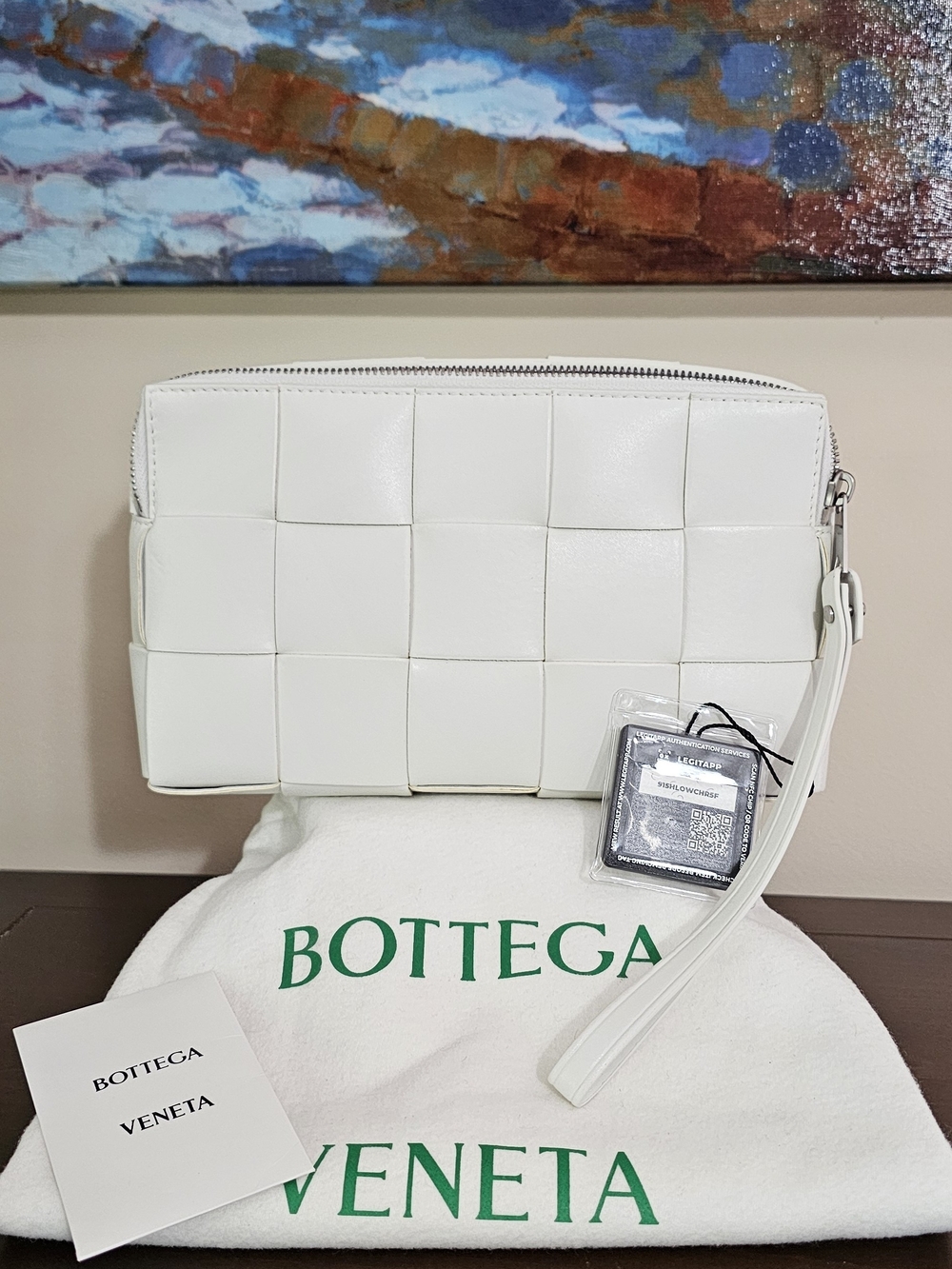 Bottega Veneta White Cassette Intrecciato Leather Clutch-AUTHENTIC